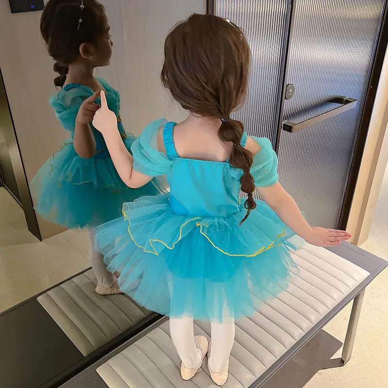 Turquoise Princess Ballet Kids Dress Mesh Tulle - Image 4