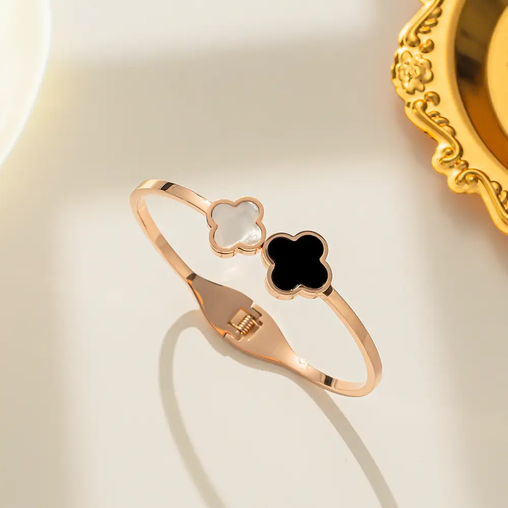 Rose Gold Double Four-leaf Flower Bracelet for Women - Image 2