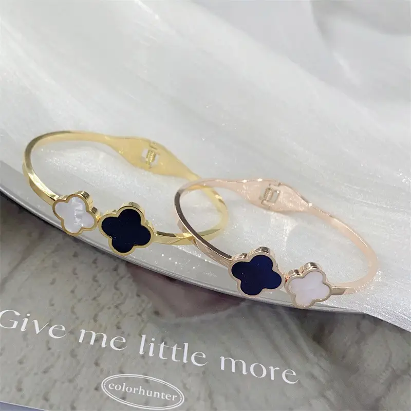Rose Gold Double Four-leaf Flower Bracelet for Women - Image 4