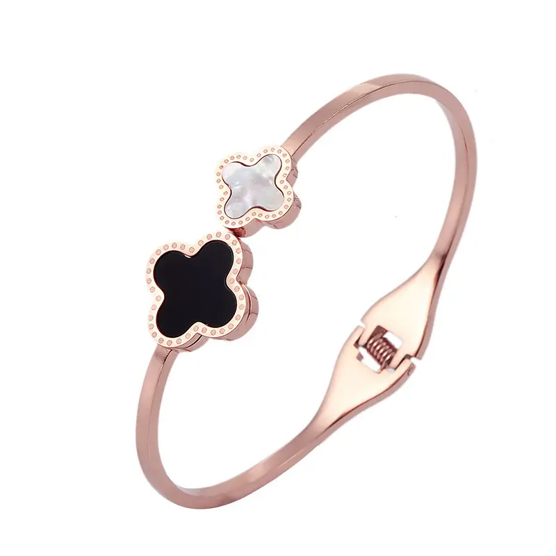 Rose Gold Double Four-leaf Flower Bracelet for Women - Image 5