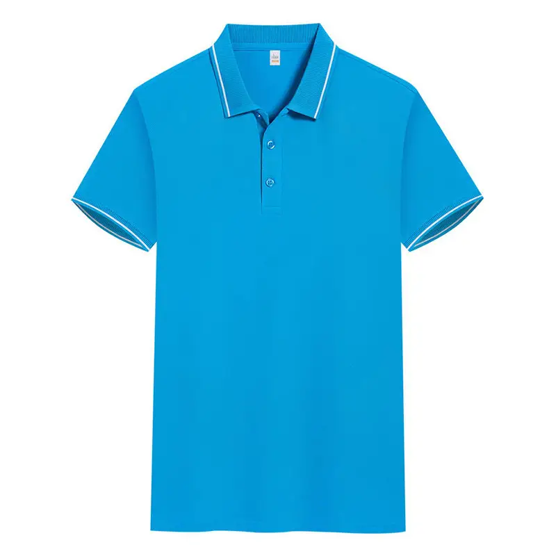 Light Blue Polo Shirt with White Trim for Men - Image 12