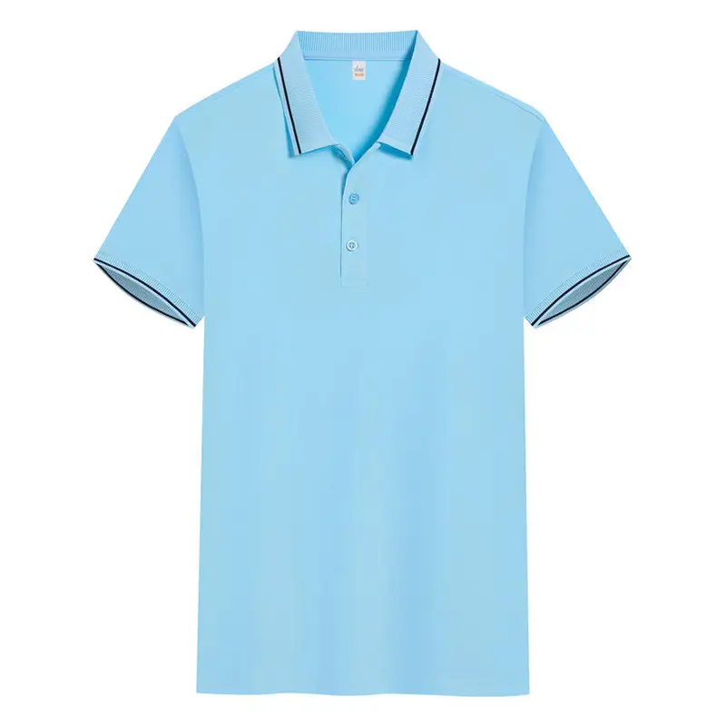 Light Blue Polo Shirt with White Trim for Men - Image 16