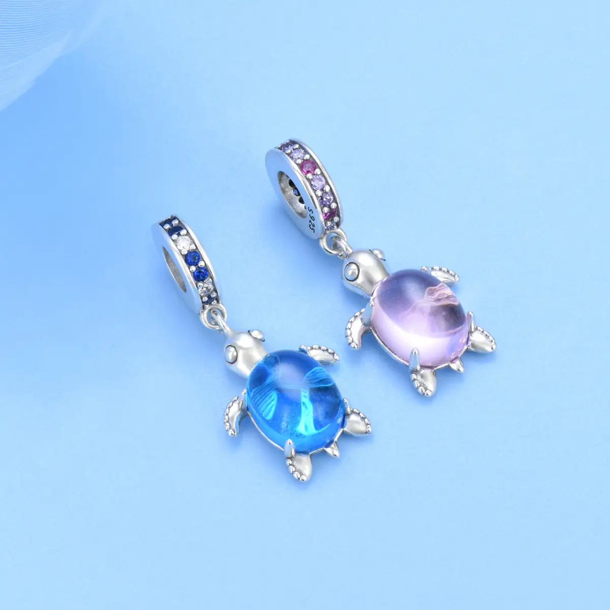 S925 Sterling Silver Starfish Pendant with Blue Beaded Starfish Pendant
