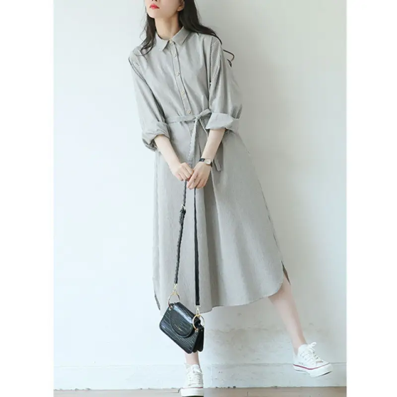 2025 Autumn Loose A-Line Striped Shirt Dress for Women - Image 2