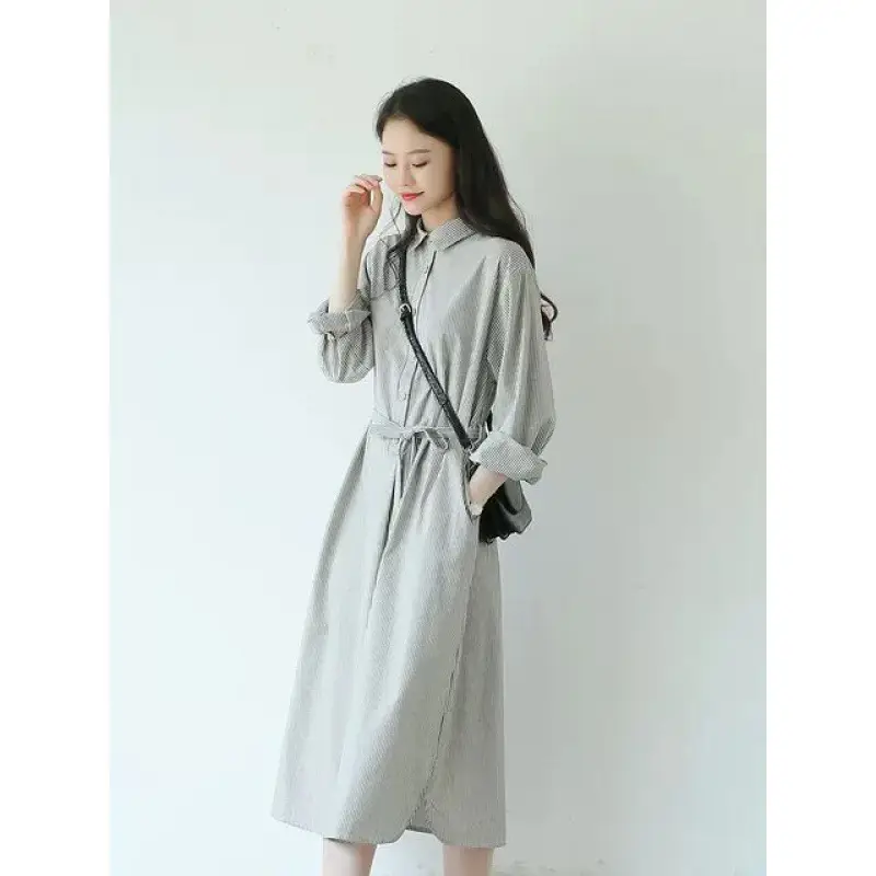 2025 Autumn Loose A-Line Striped Shirt Dress for Women - Image 3