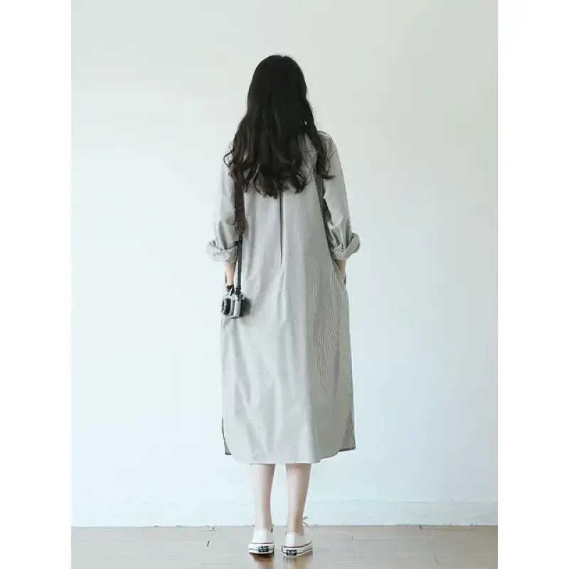 2025 Autumn Loose A-Line Striped Shirt Dress for Women - Image 5