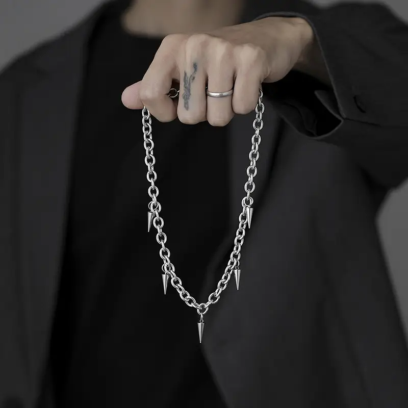 Men's Titanium Steel Tassel Necklace Punk Hip-hop Luxury Collar - Image 3