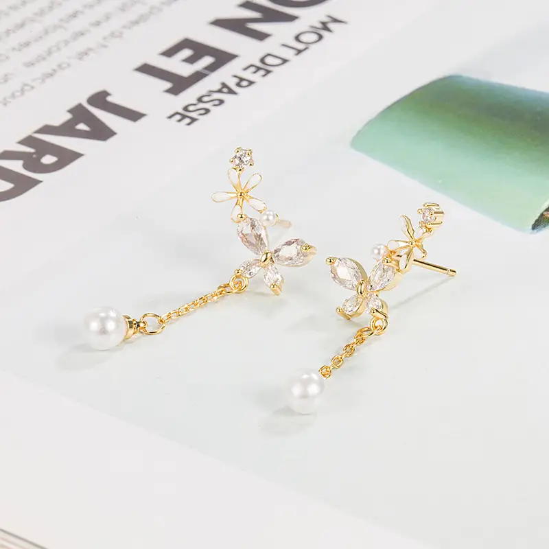 Flower Pearl Tassel Earrings Gold 2022 Fashion