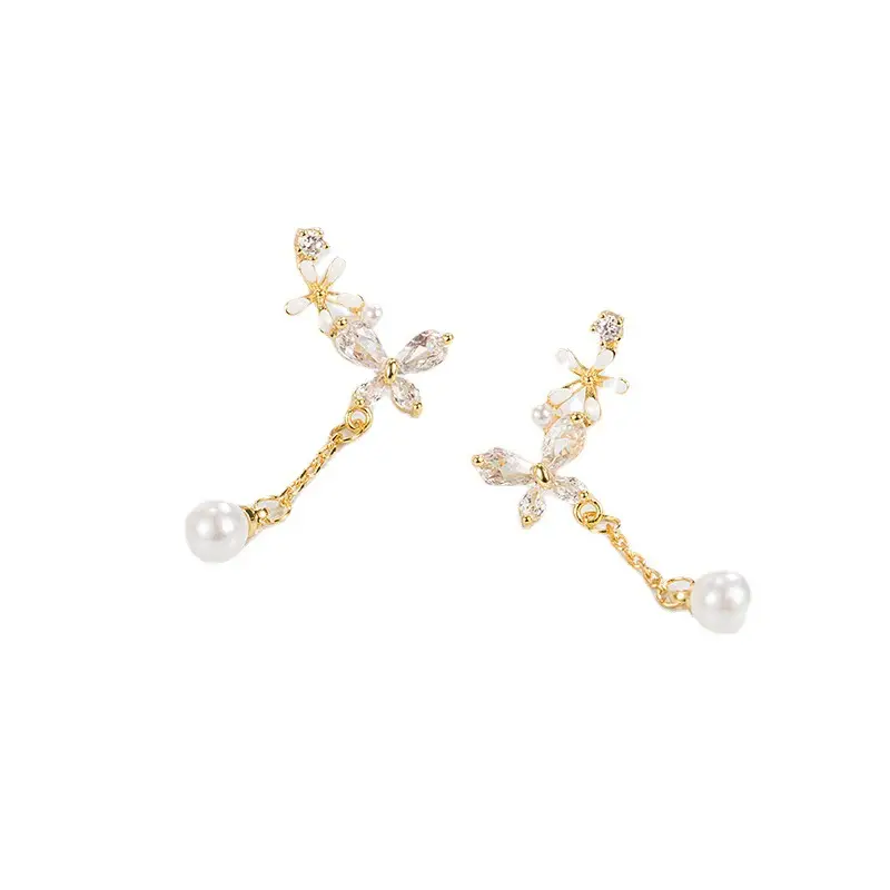 Flower Pearl Tassel Earrings Gold 2022 Fashion