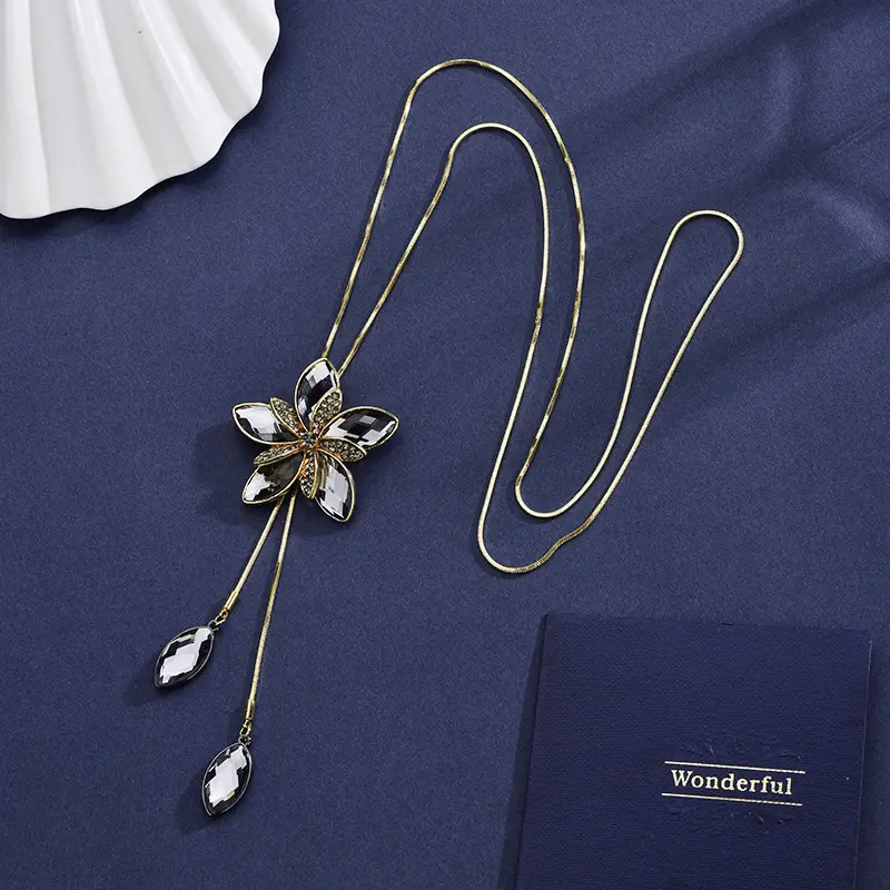 Crystal Flower Necklace for Women Gold Chain Hanging - Image 5