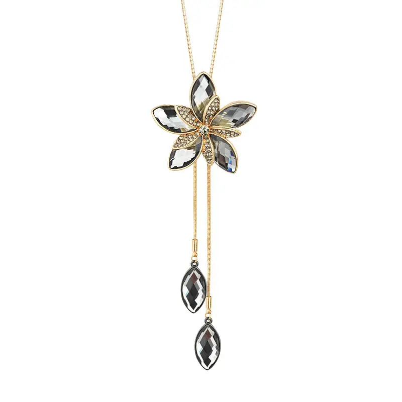 Crystal Flower Necklace for Women Gold Chain Hanging - Image 6