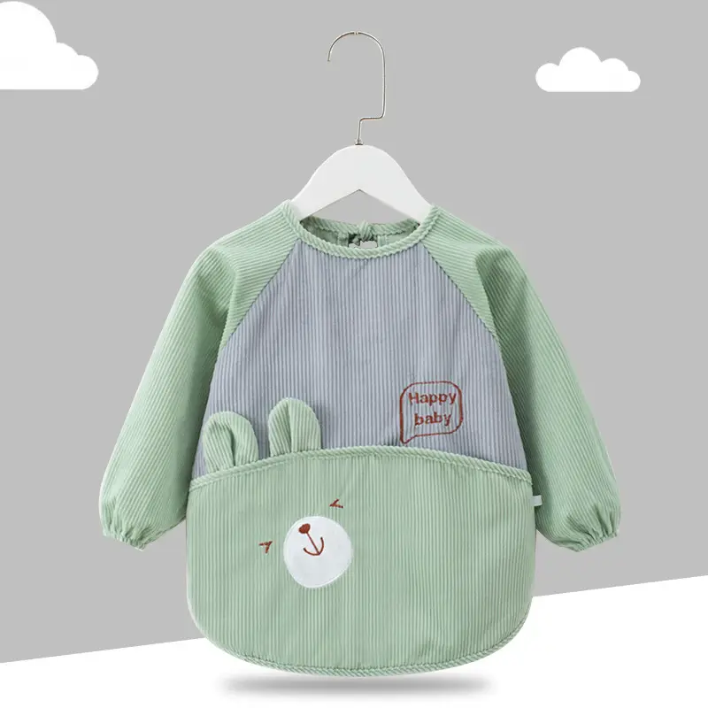 Baby Waterproof Cartoon Apron Yellow Grey - Image 3