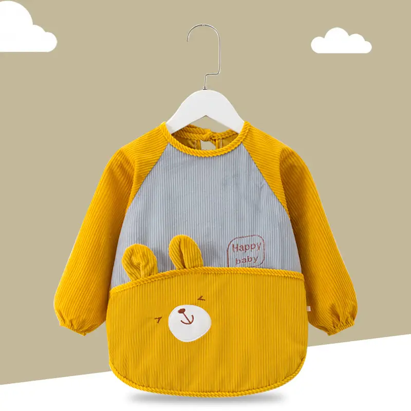 Baby Waterproof Cartoon Apron Yellow Grey - Image 4