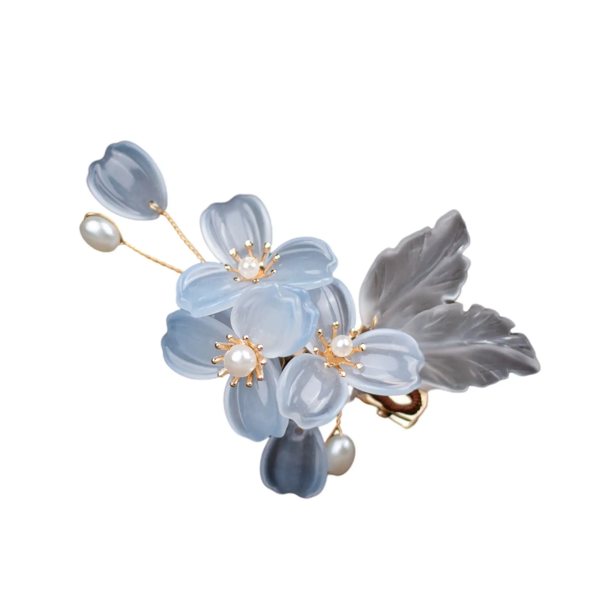 Blue Petal Hairpin with Pearl Accents