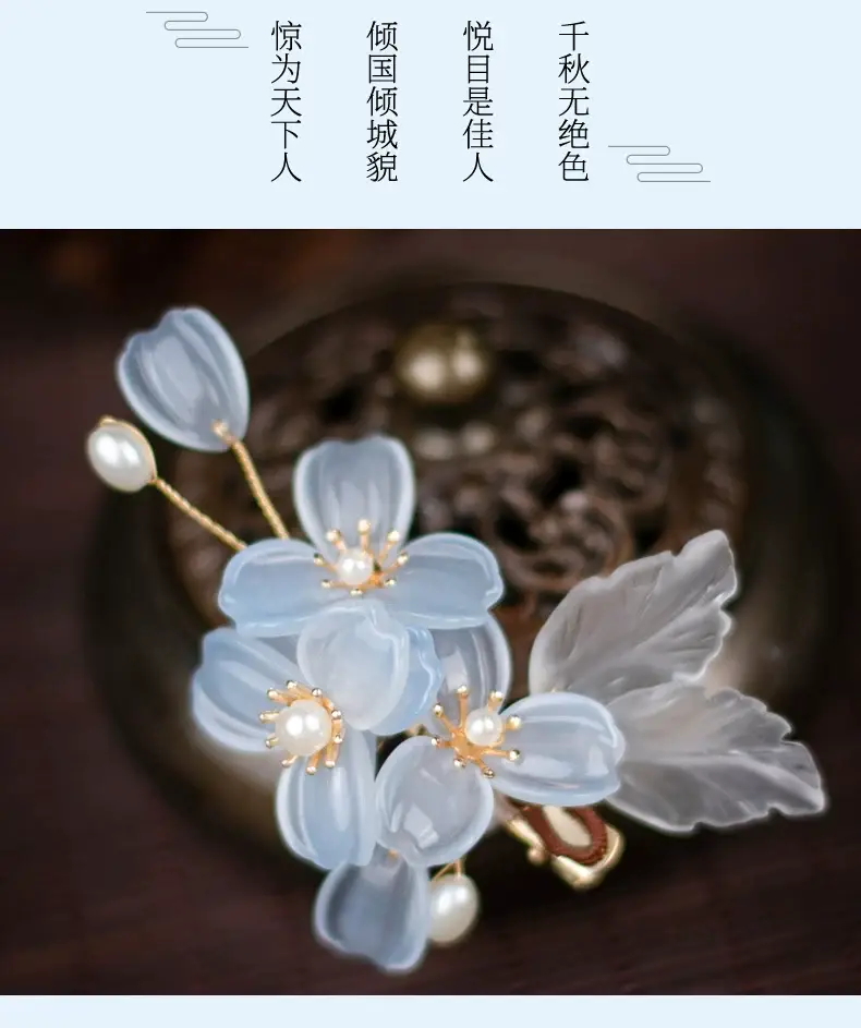 Blue Petal Hairpin with Pearl Accents — feature 7