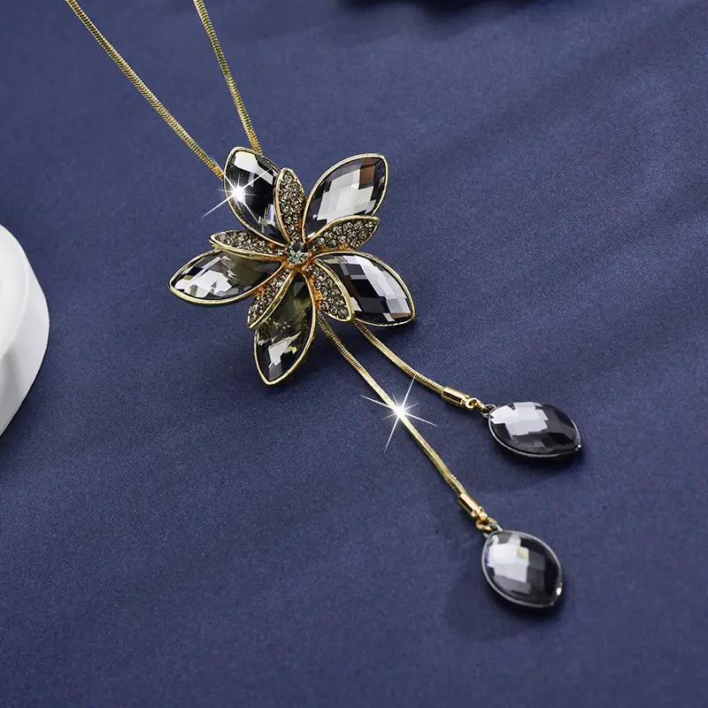 2022 Crystal Flower Necklace for Women Elegant Long Chain - Image 3