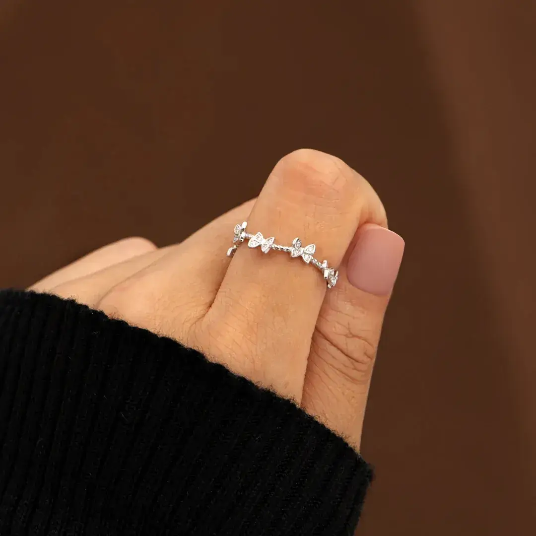 S925 Sterling Silver Butterfly Zircon Ring for Women