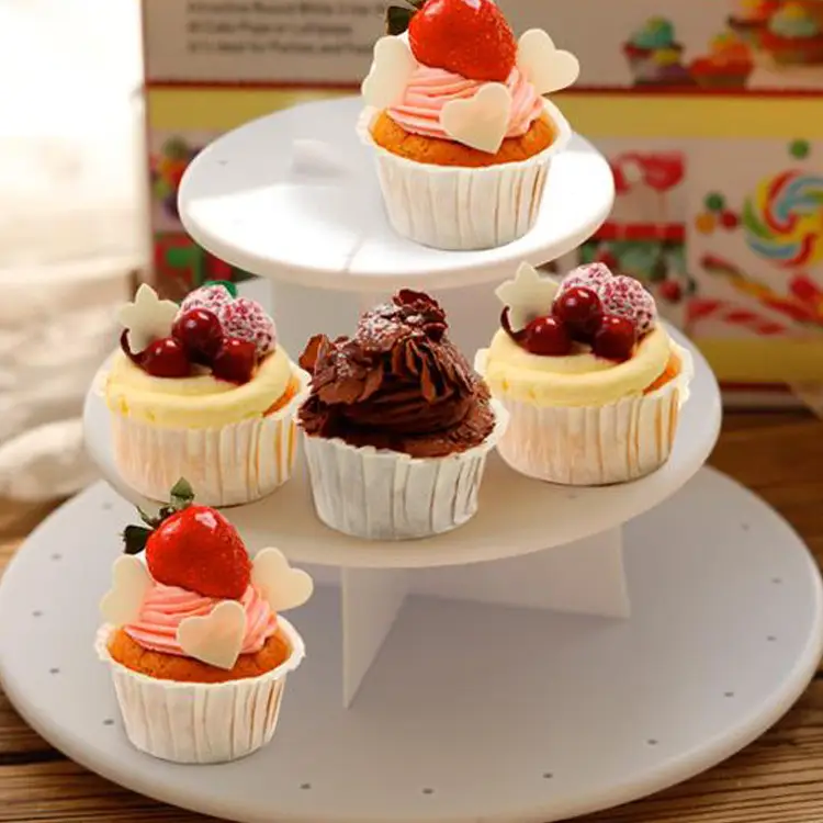 Three-Layer White Cake Stand with Handle - Image 4