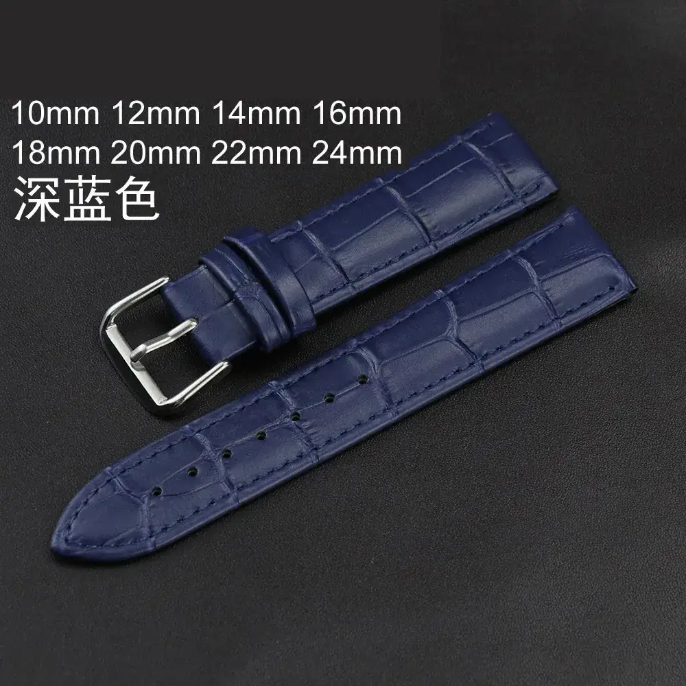 Blue Croc Leather Watch Strap 10-24mm Rose Gold Silver - Image 3