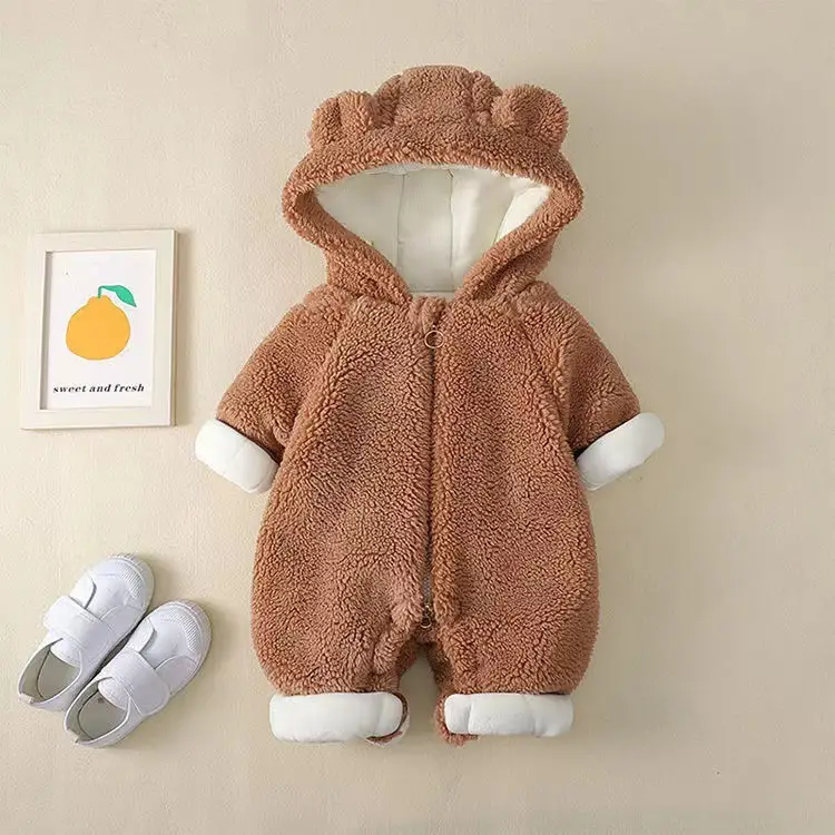 Newborn Baby Hooded Fleece Suit Brown Winter Warm - Image 5