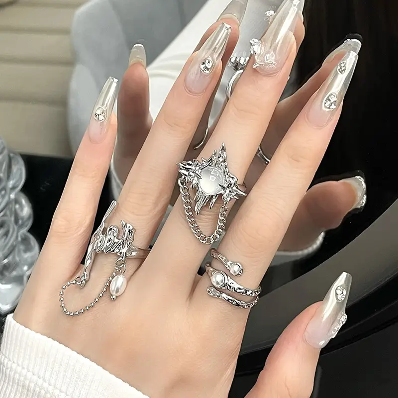 Moonstone Ring with Star Design Silver Plated - Image 6