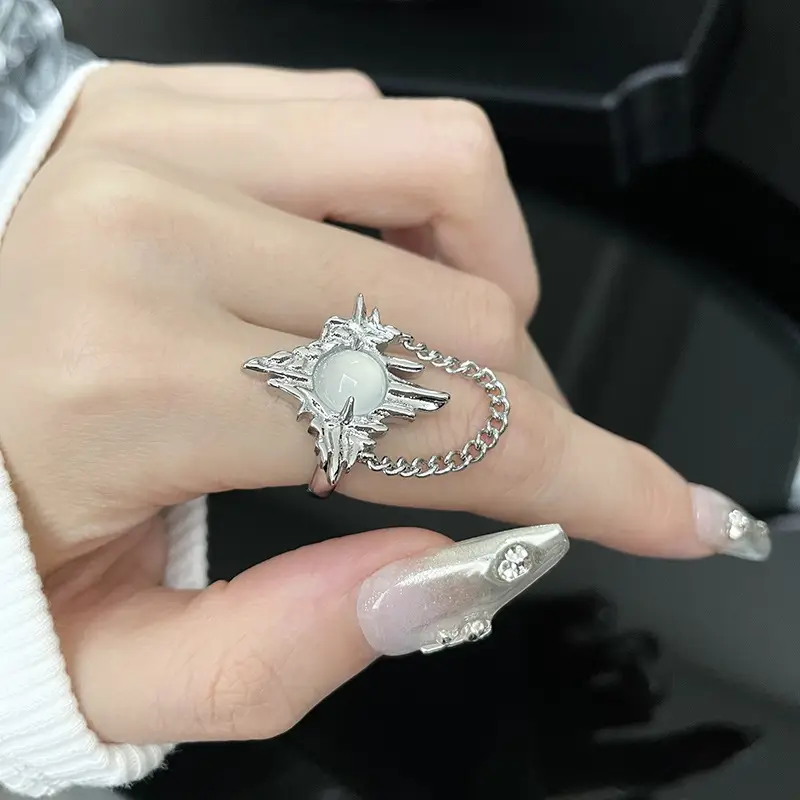 Moonstone Ring with Star Design Silver Plated - Image 2