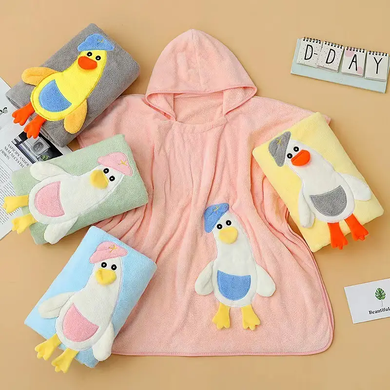 Spot Duck Hooded Bath Towel for Kids Fleece