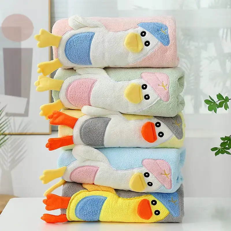Spot Duck Hooded Bath Towel for Kids Fleece