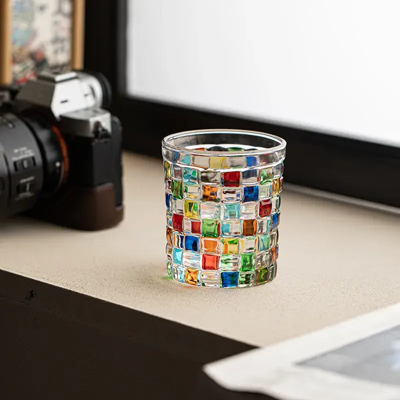 Transparent Line Whiskey Wine Glass with Colorful Painted Design - Image 5