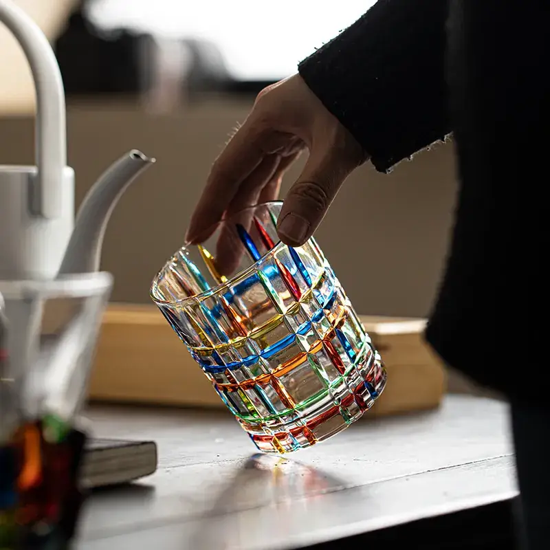 Transparent Line Whiskey Wine Glass with Colorful Painted Design - Image 6