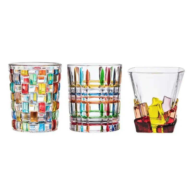 Transparent Line Whiskey Wine Glass with Colorful Painted Design - Image 8