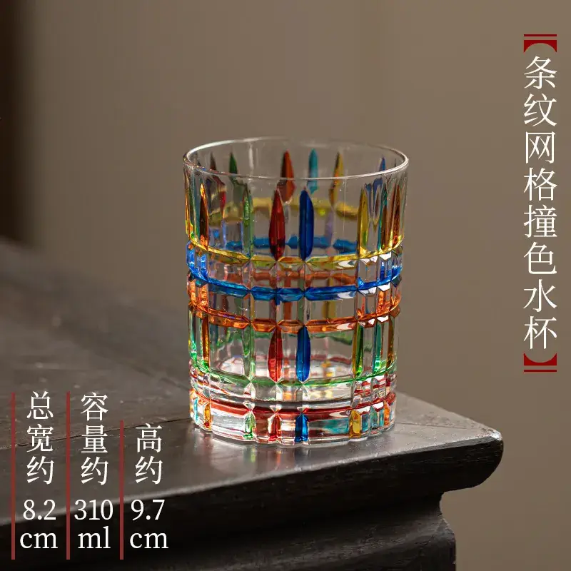 Transparent Line Whiskey Wine Glass with Colorful Painted Design - Image 2