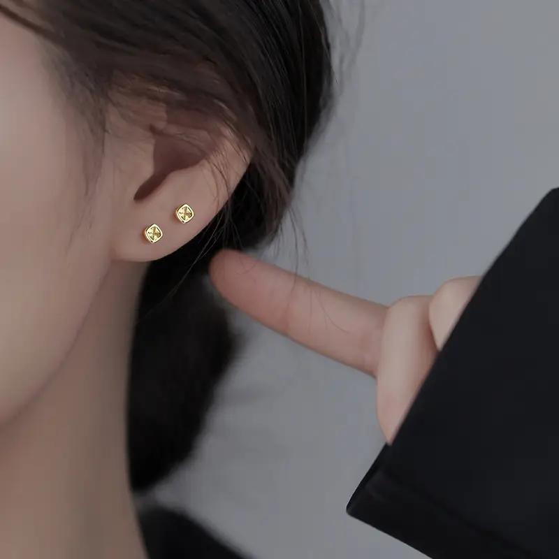 Yellow Diamond Square Stud Earrings for Women - Image 4