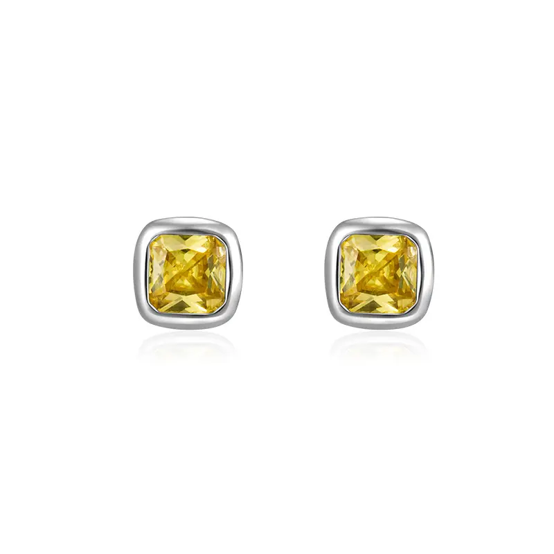 Yellow Diamond Square Stud Earrings for Women - Image 5