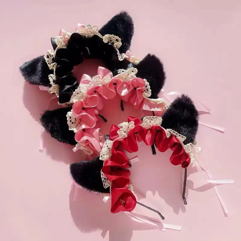 Lolita Cat Ears Hair Band Red Lace Headband