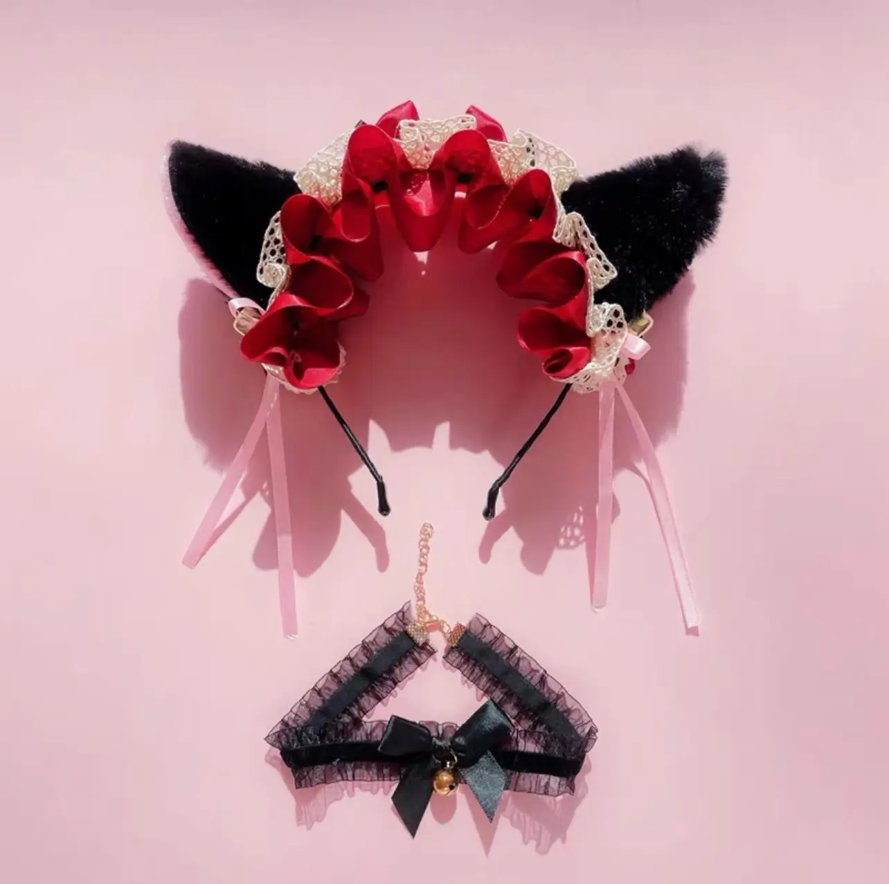 Lolita Cat Ears Hair Band Red Lace Headband
