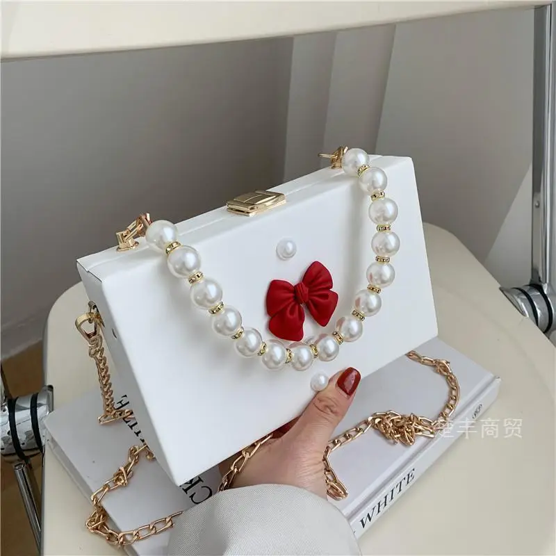 Pearl Chain Shoulder Bag Red Women's 2021 - Image 5