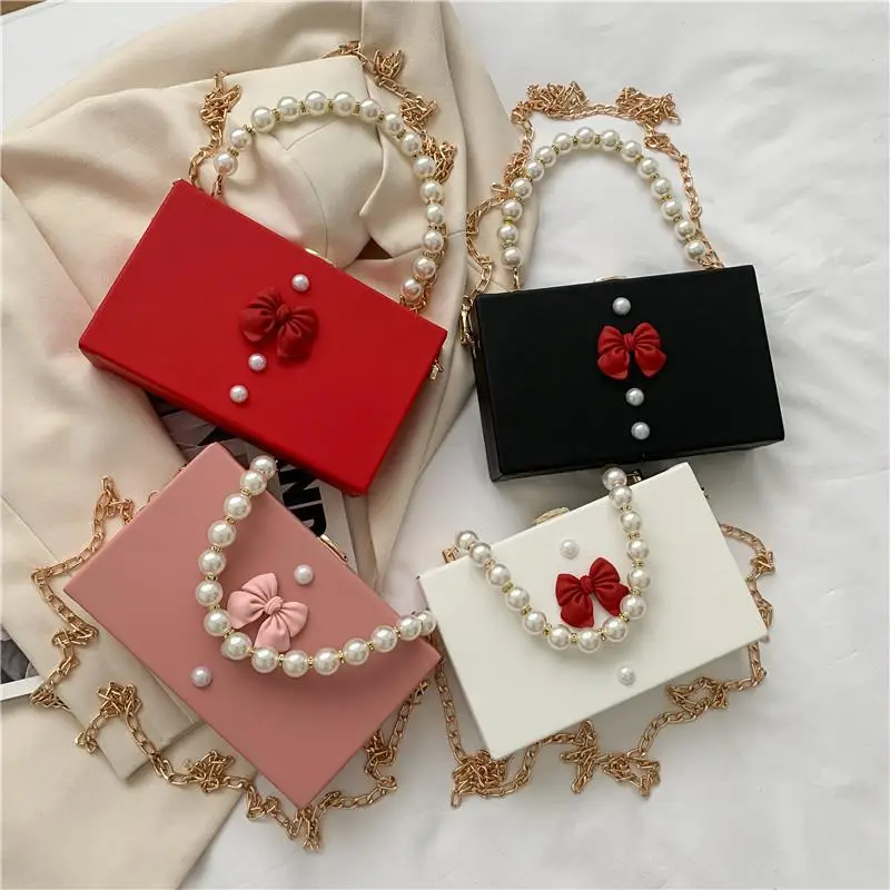 Pearl Chain Shoulder Bag Red Women's 2021 - Image 6