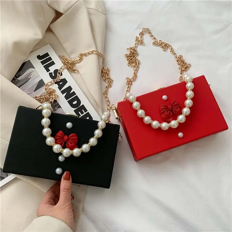 Pearl Chain Shoulder Bag Red Women's 2021 - Image 8