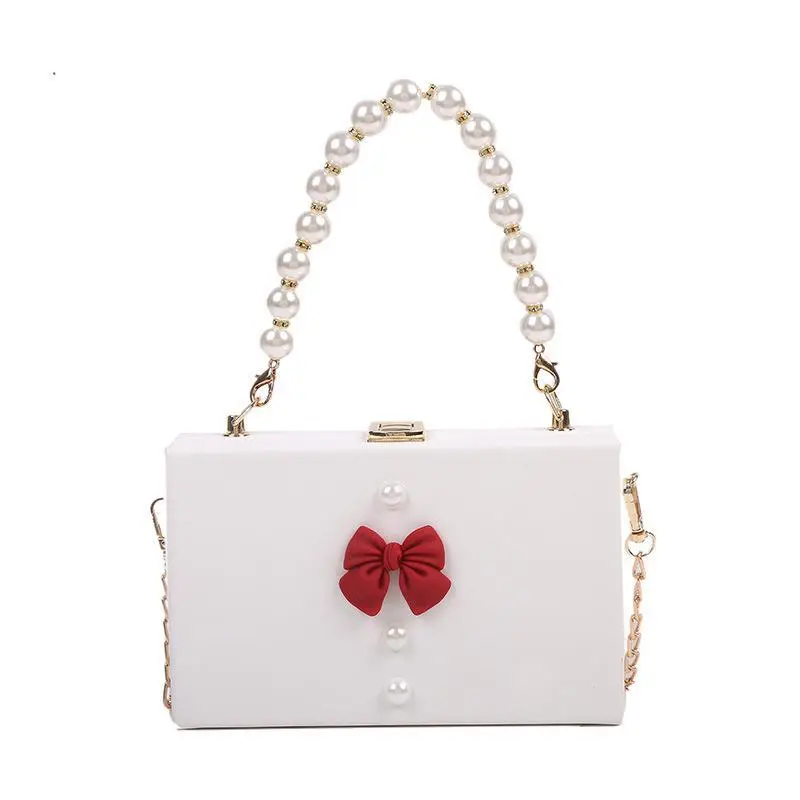 Pearl Chain Shoulder Bag Red Women's 2021 - Image 2