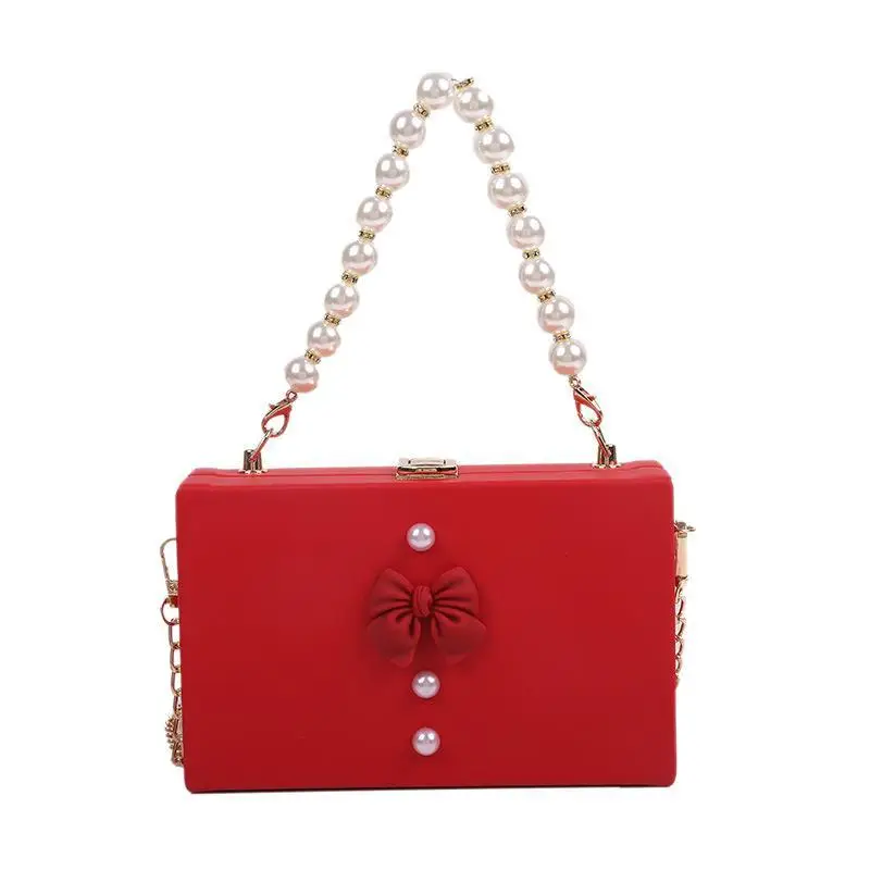 Pearl Chain Shoulder Bag Red Women's 2021 - Image 3