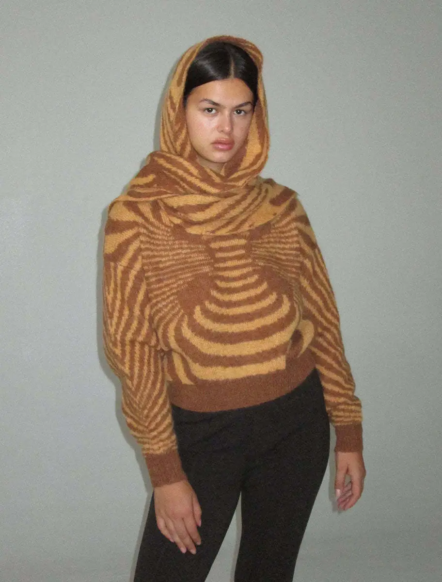 Green Striped Long Sleeve Sweater for Women