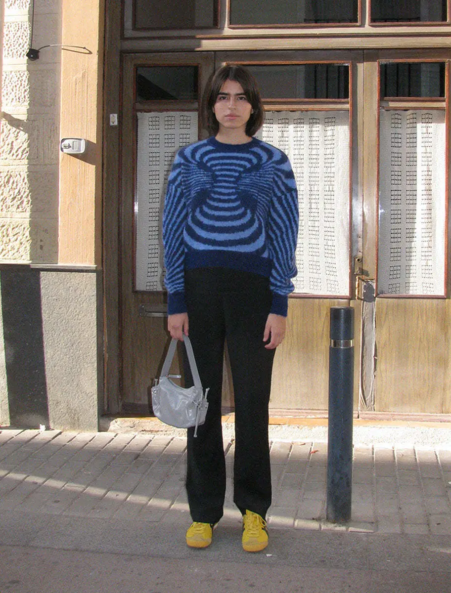 Green Striped Long Sleeve Sweater for Women