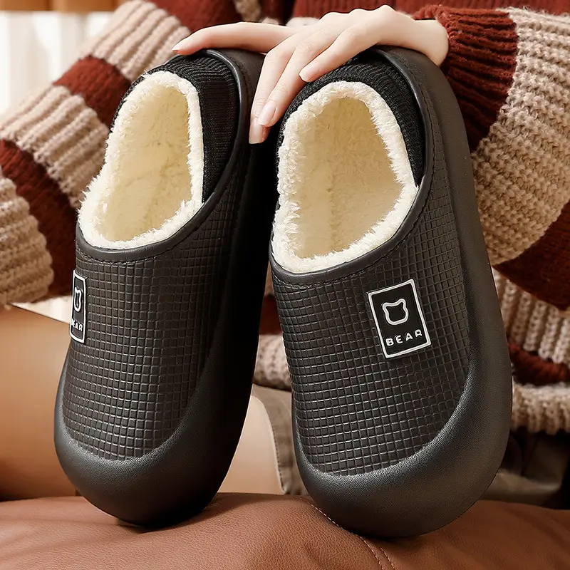 Eva waterproof cotton slippers women's winter bag with plush warm non-slip men's household cotton shoes men's winter wholesale - Image 6