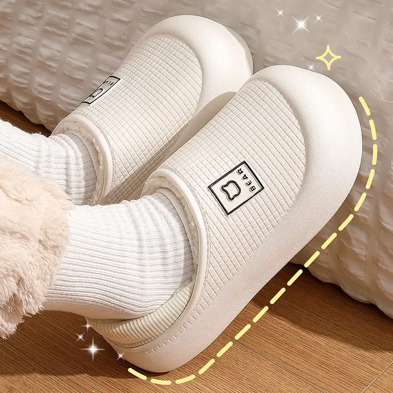 Eva waterproof cotton slippers women's winter bag with plush warm non-slip men's household cotton shoes men's winter wholesale - Image 7