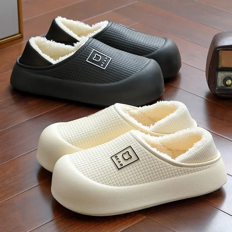 Eva waterproof cotton slippers women's winter bag with plush warm non-slip men's household cotton shoes men's winter wholesale - Image 8