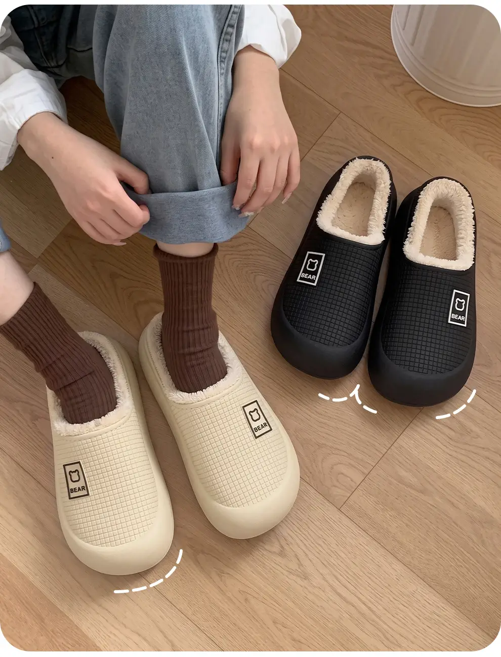 Eva waterproof cotton slippers women's winter bag with plush warm non-slip men's household cotton shoes men's winter wholesale — feature 11