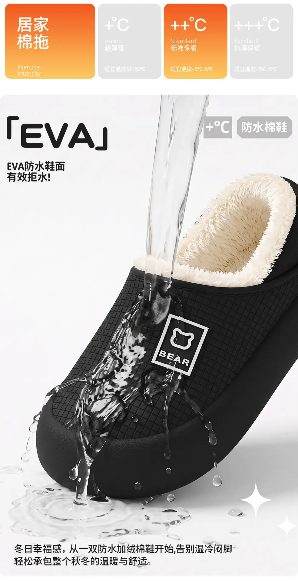 Eva waterproof cotton slippers women's winter bag with plush warm non-slip men's household cotton shoes men's winter wholesale — feature 12
