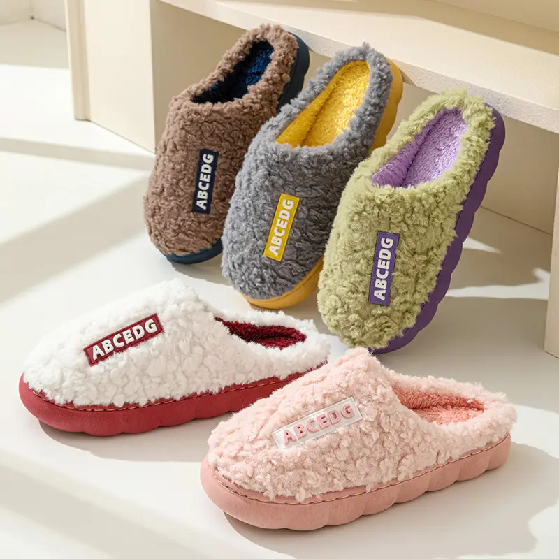 Wholesale New Cotton Slippers Women's Autumn and Winter Home Indoor Household Thick Bottom Non-slip Warm Maomao Moon Slippers for Men