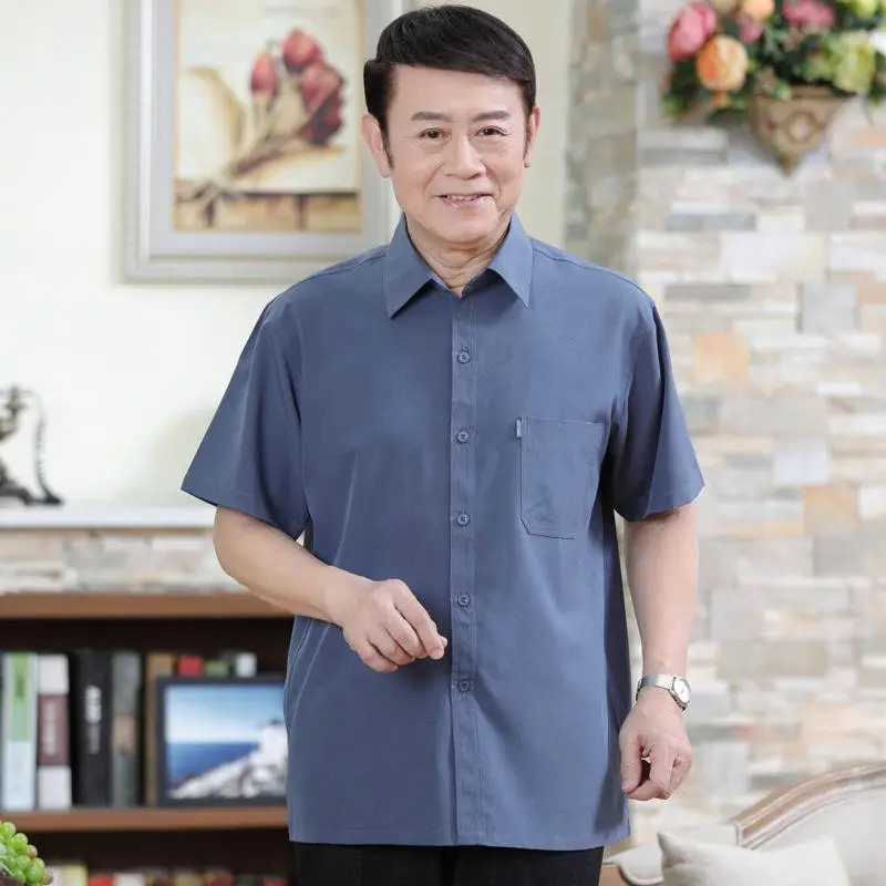 Men's Short Sleeve Thin Chiffon Shirt Grey 60+ — feature 6
